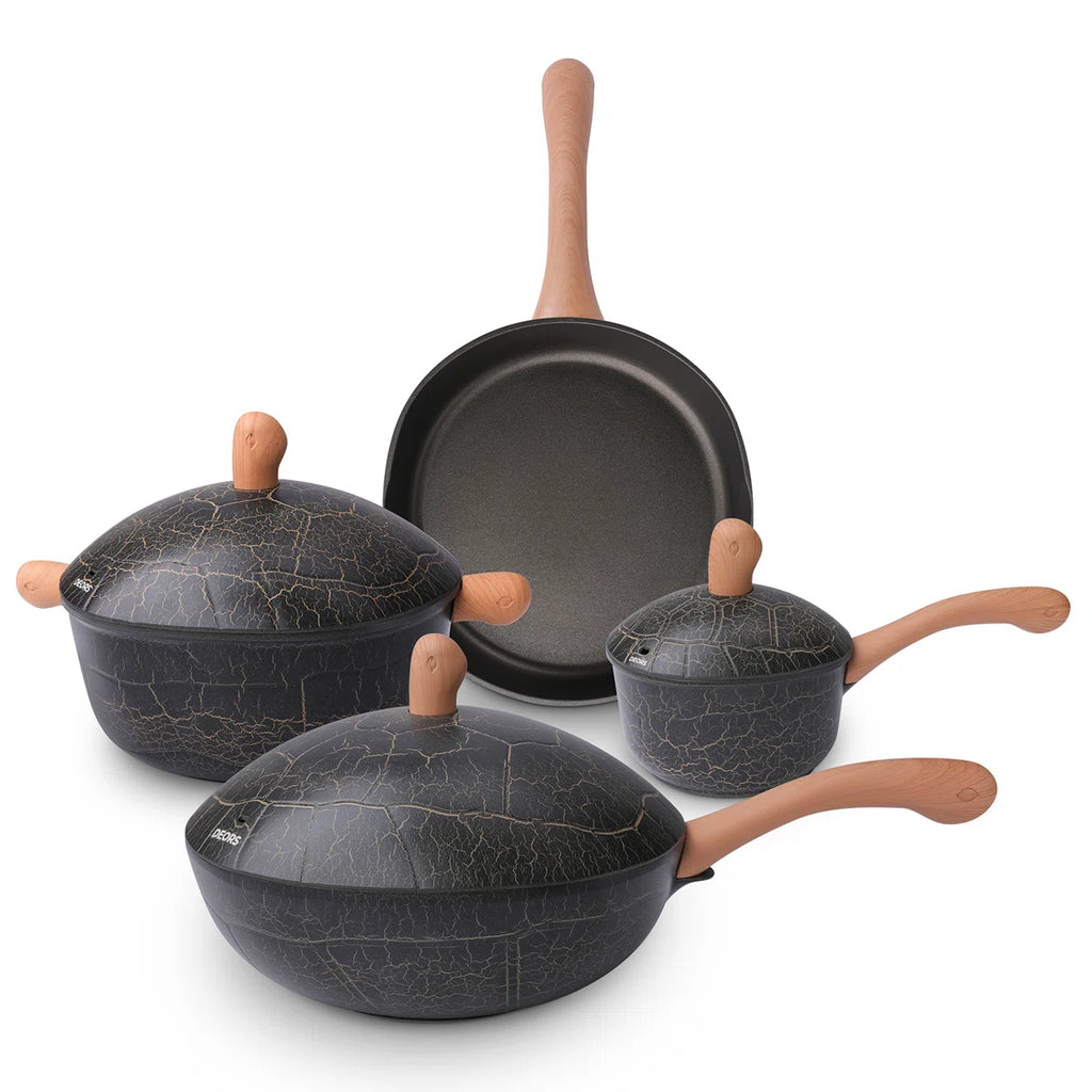 7 - Piece Non-stick Ceramic Cookware Set , Bionic Turtle Design, Induction Compatible , Durable Home Cooking Pots and Pans