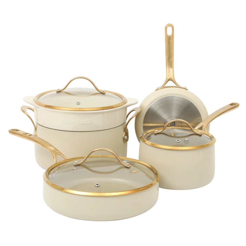 Bloomhouse 8 Piece Pots and Pans Heavy Duty Aluminum Premium PFA Free Ceramic