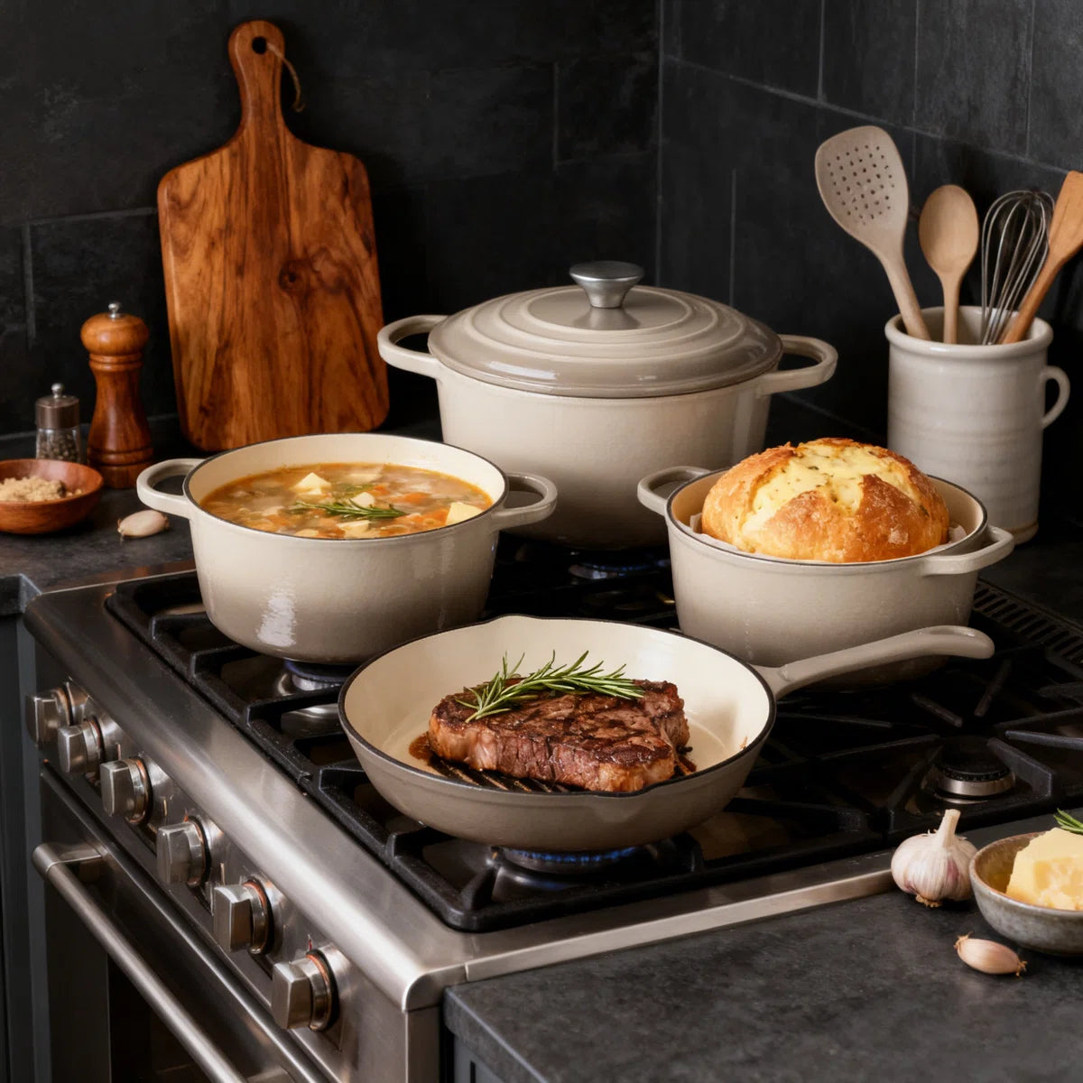 7 Pieces Cast Iron Enameled Cookware Set