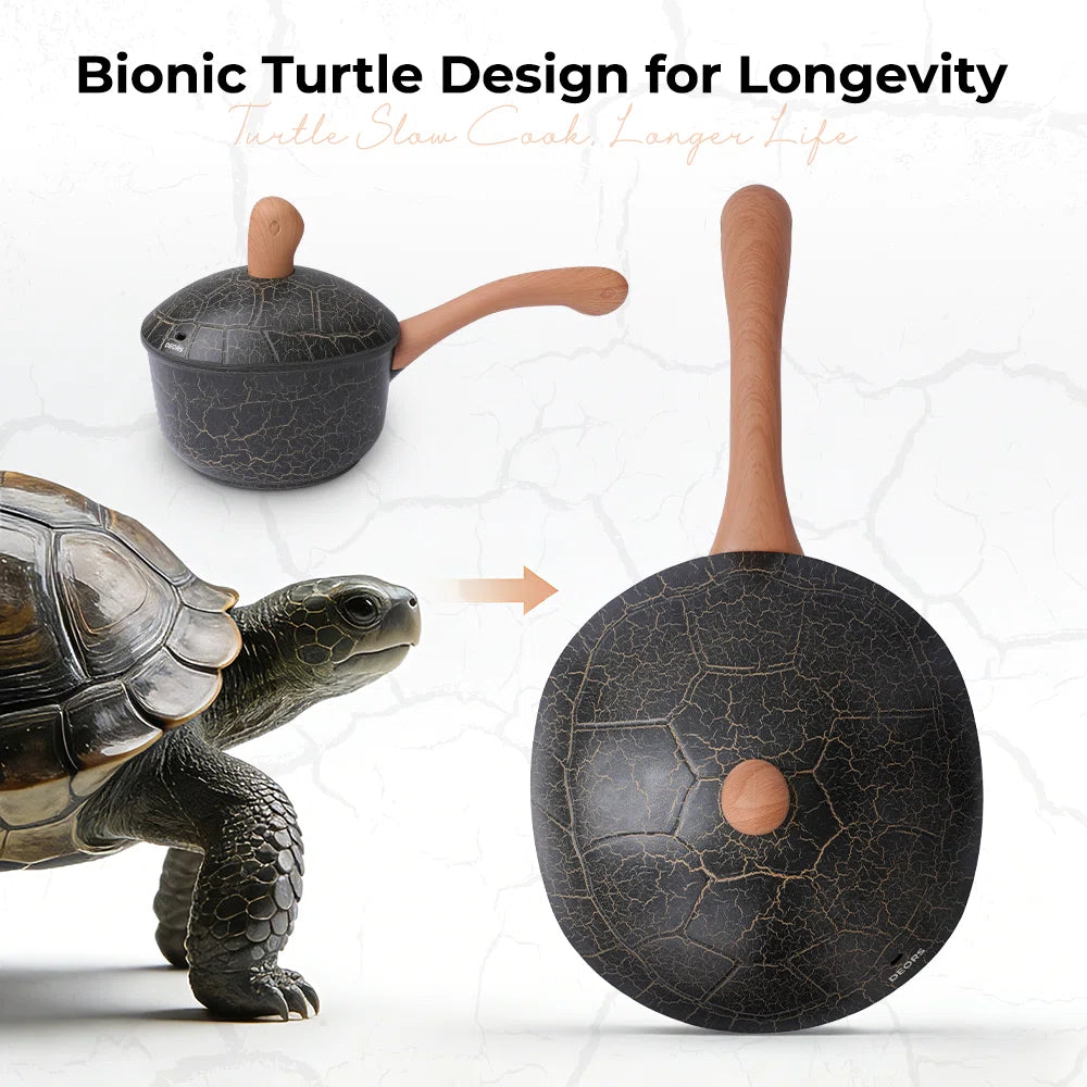 7 - Piece Non-stick Ceramic Cookware Set , Bionic Turtle Design, Induction Compatible , Durable Home Cooking Pots and Pans