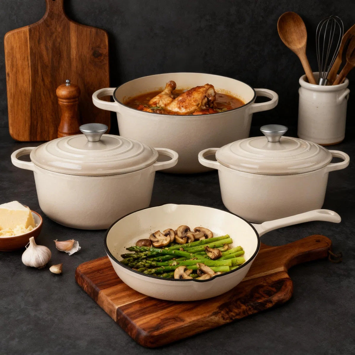 7 Pieces Cast Iron Enameled Cookware Set