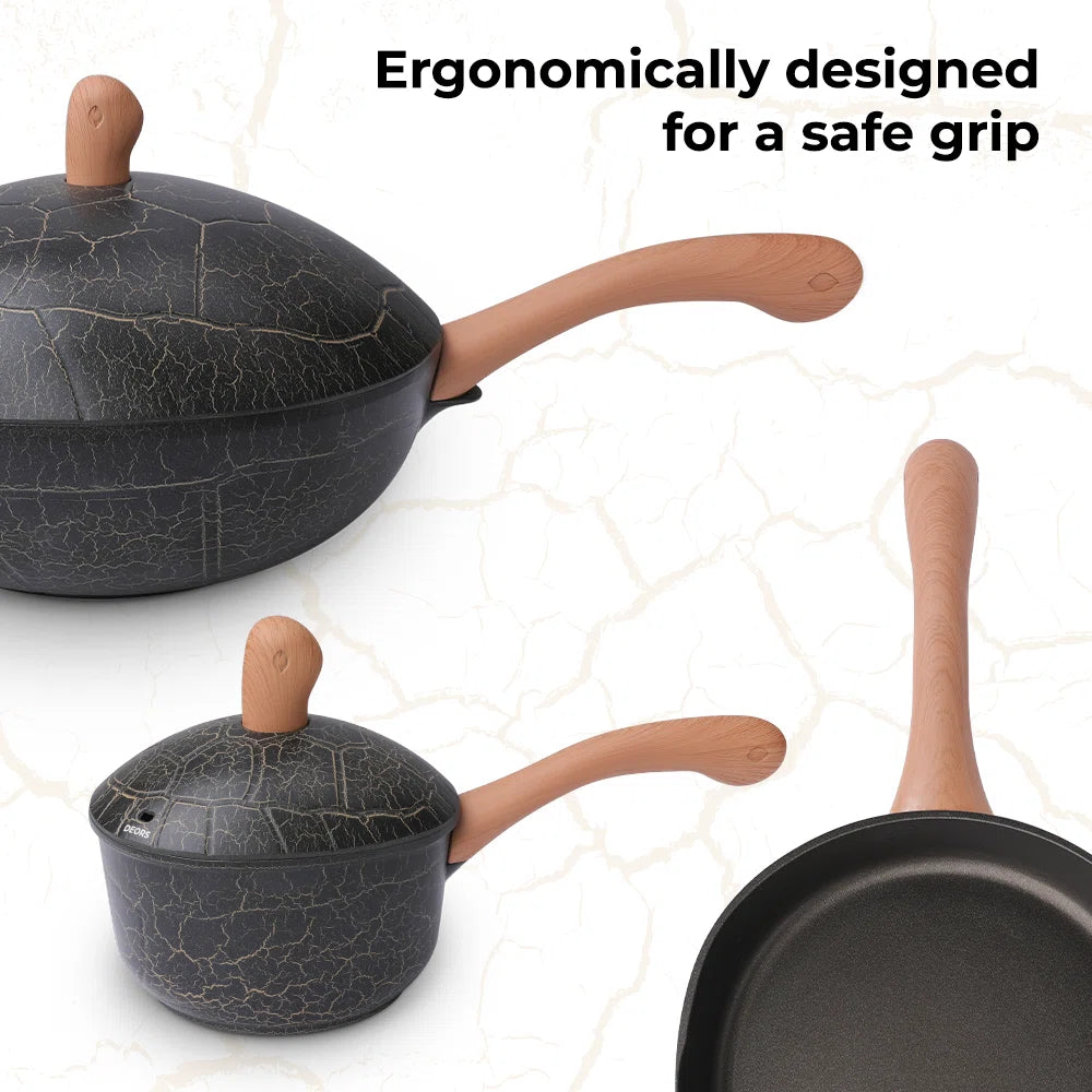 7 - Piece Non-stick Ceramic Cookware Set , Bionic Turtle Design, Induction Compatible , Durable Home Cooking Pots and Pans