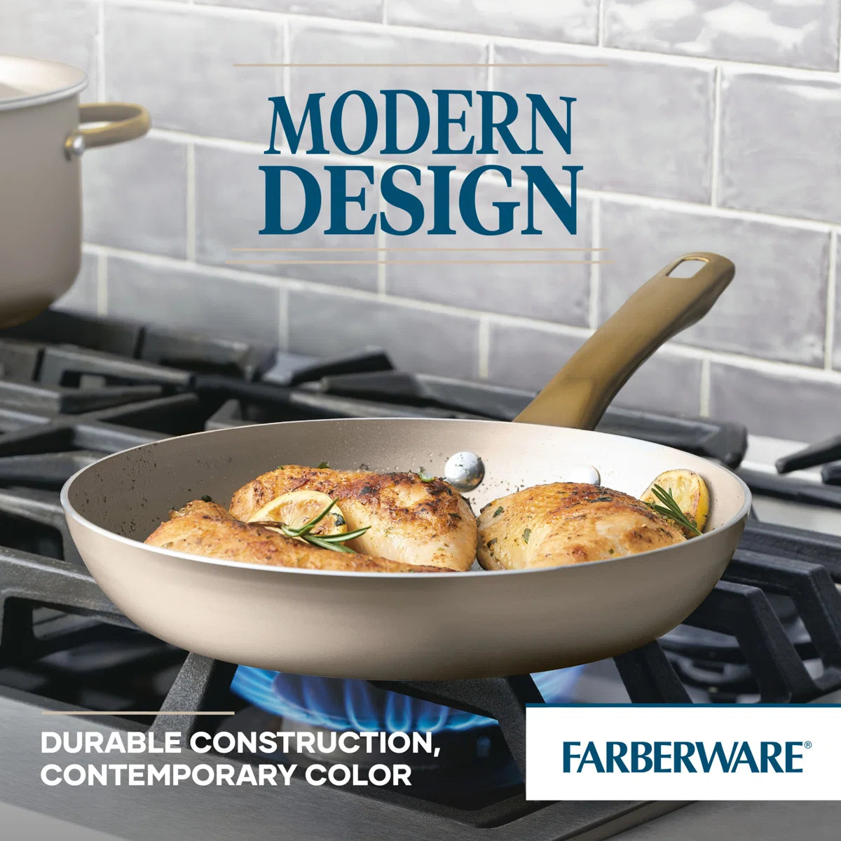 Radiant Nonstick Cookware Pots And Pans Set With Prestige Cooking Tools, 12 Piece, Champagne