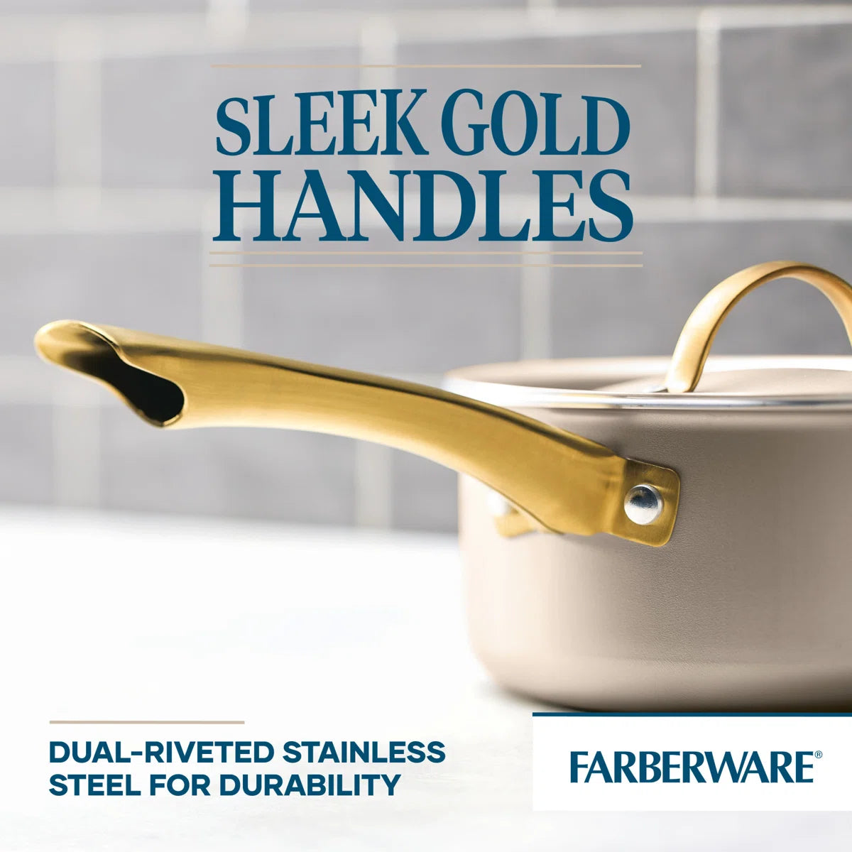 Radiant Nonstick Cookware Pots And Pans Set With Prestige Cooking Tools, 12 Piece, Champagne