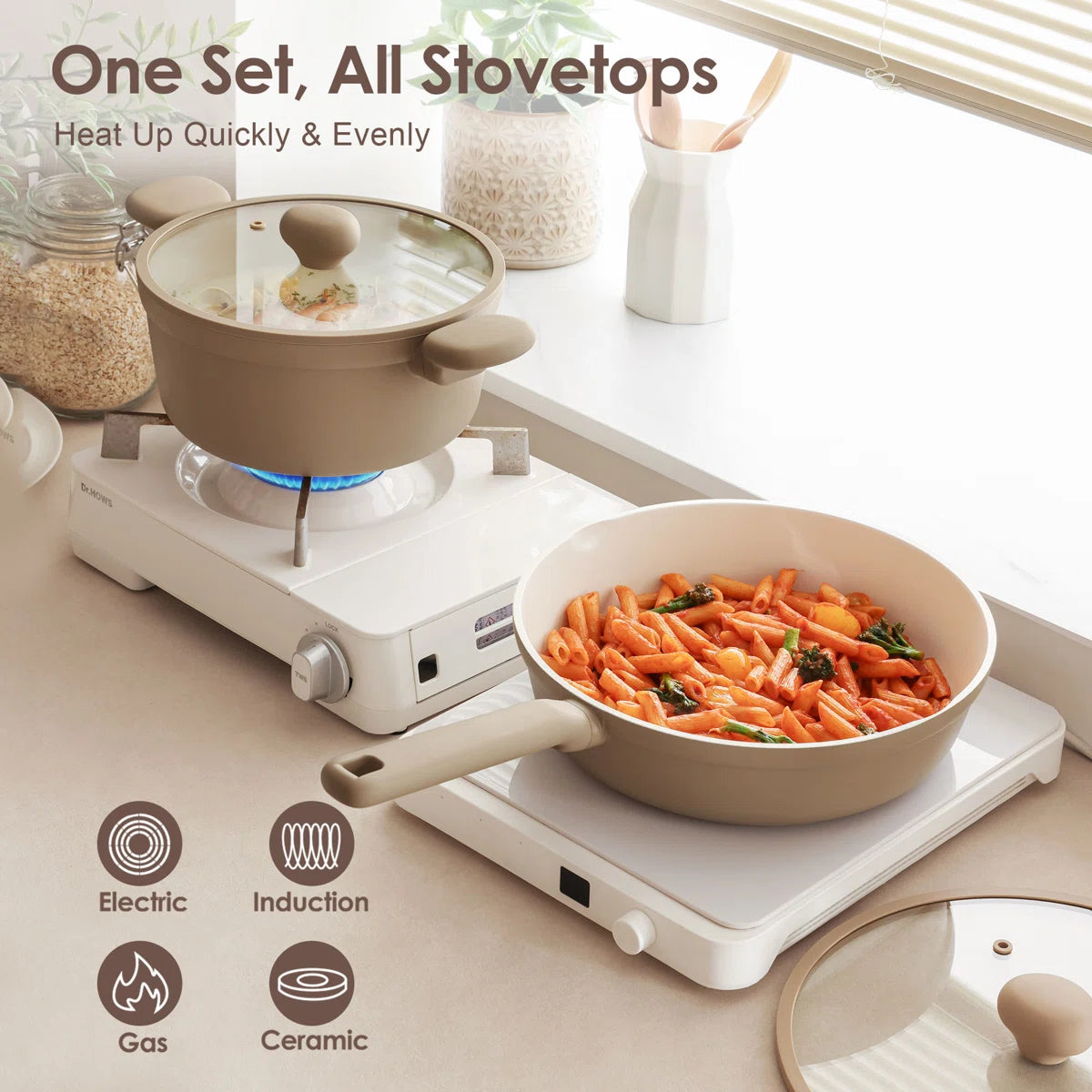 Ceramic Cookware Sets, 17-Piece, Non-Toxic Healthy Non Stick, PFAS PTFE PFOA PFOS Free