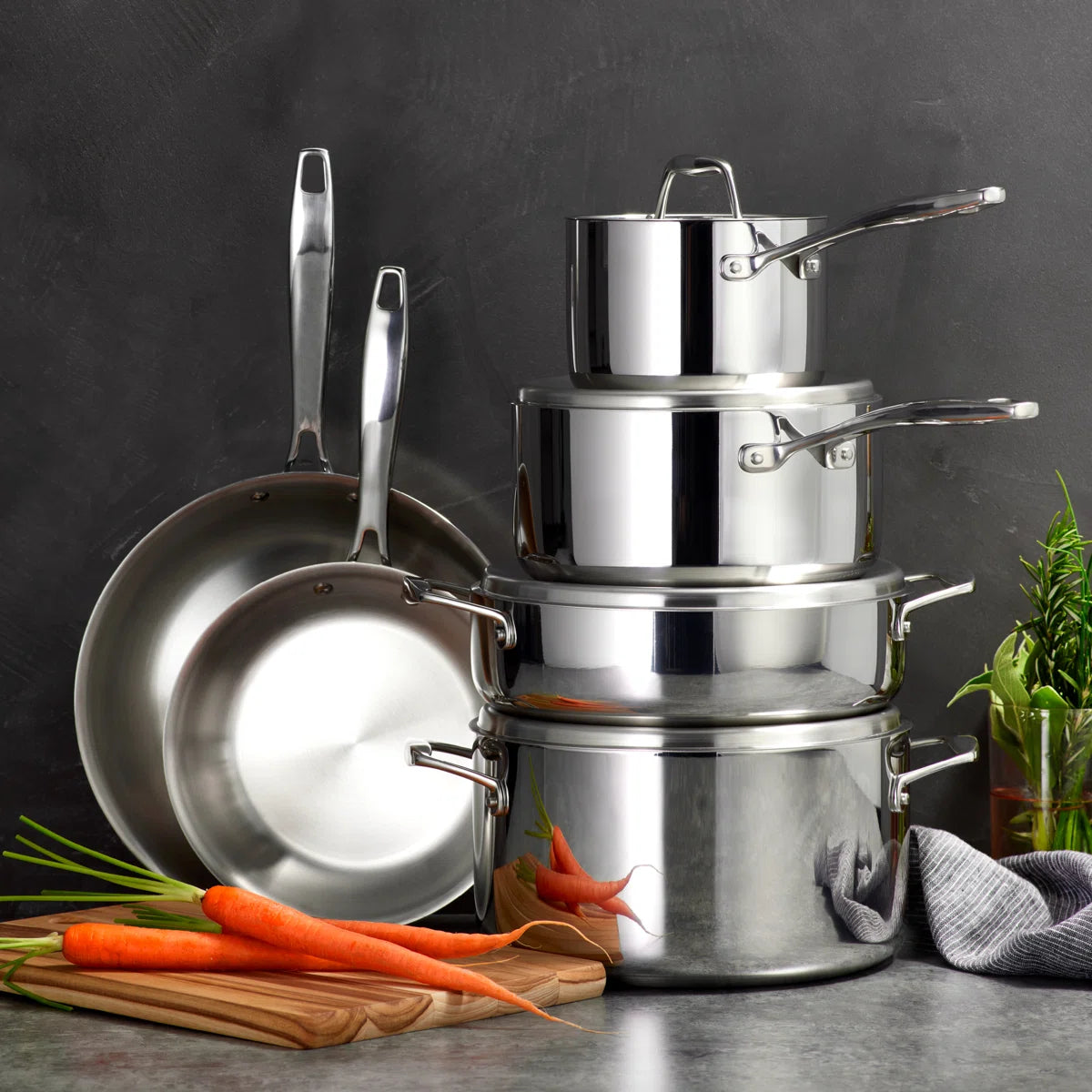 Signature Tri-Ply Clad Gourmet 10 Pc Cookware Set